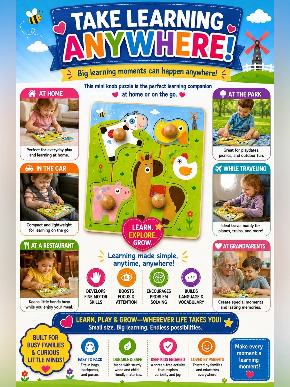 Spark Creative Imagination Farm Animals Mini Knob Puzzle